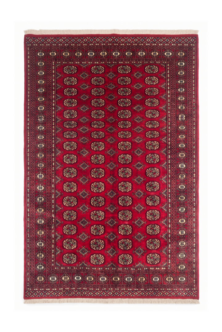 Wine Red Turkmen Gül Bokhara, Hand-Knotted Wool Rug