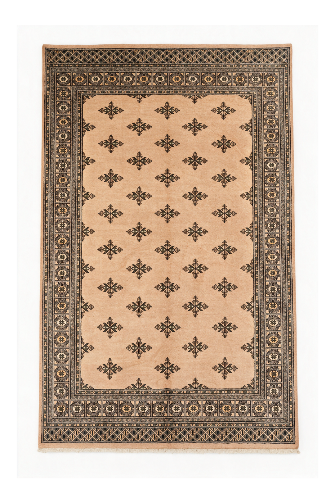 Peach Scattered Cross Bokhara, Hand-Knotted Wool Rug