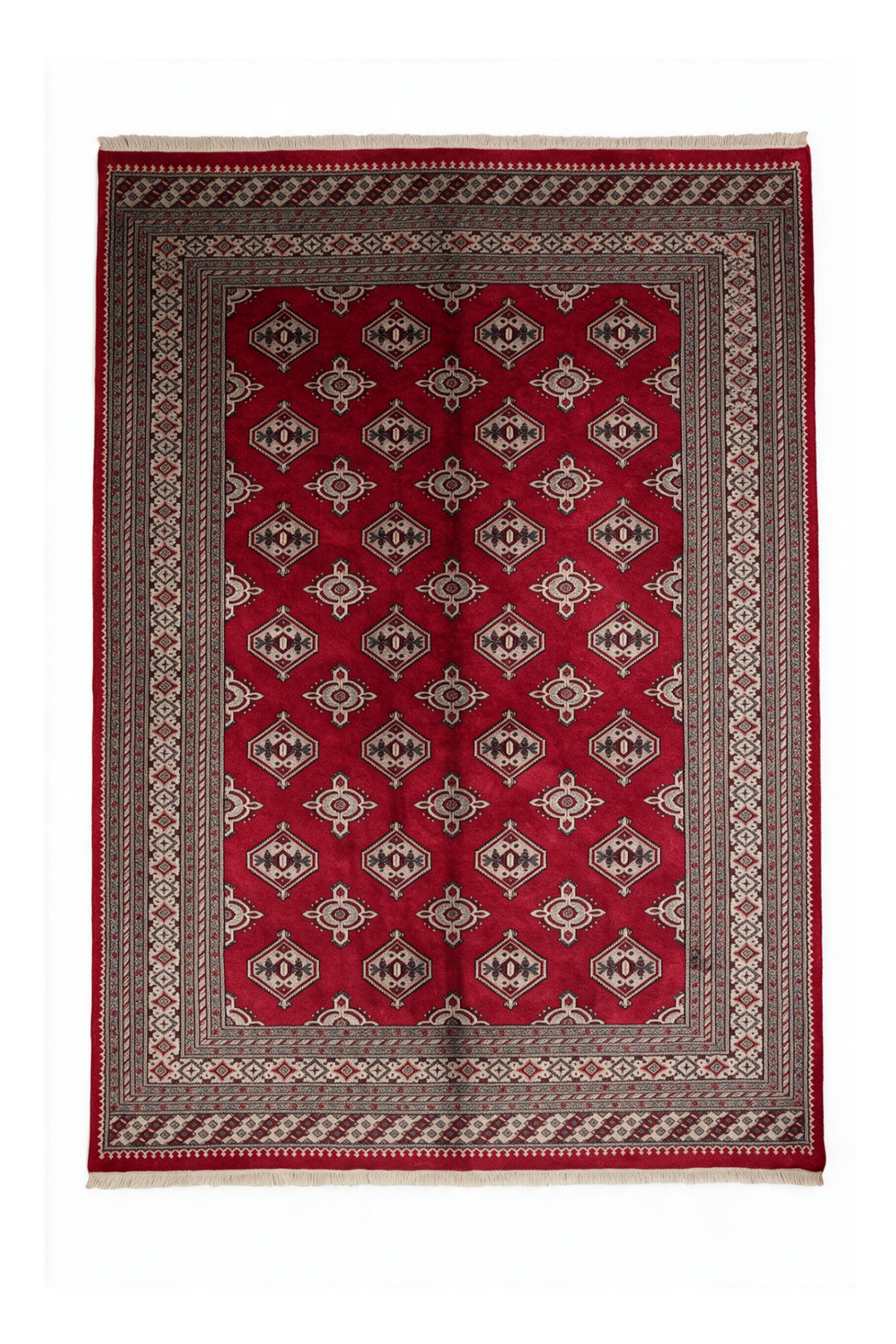 Deep Crimson Turkmen Gül Bokhara, Hand-Knotted Wool Rug
