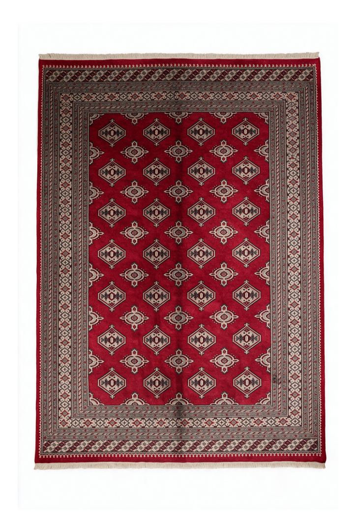 Deep Crimson Turkmen Gül Bokhara, Hand-Knotted Wool Rug
