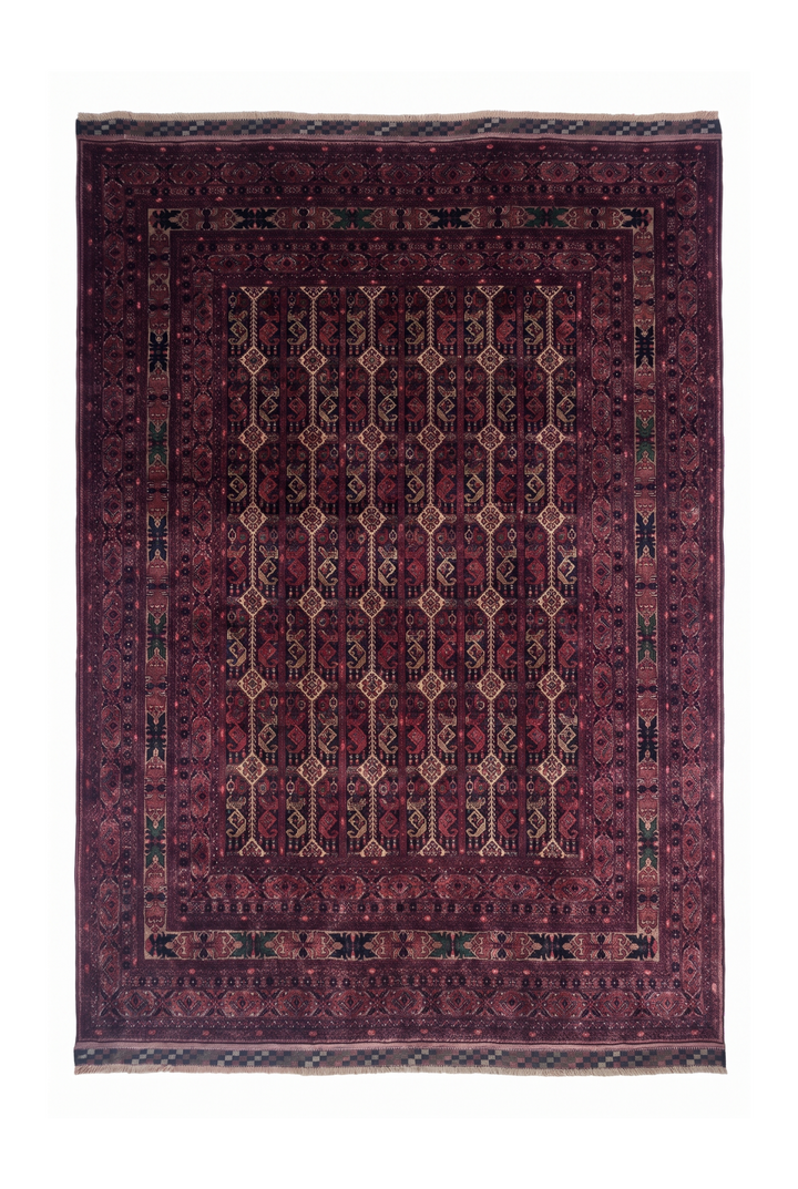 Deep Wine Red Turkmen Compartment Gül Khan Muhammadi Rug, Hand-Knotted Wool