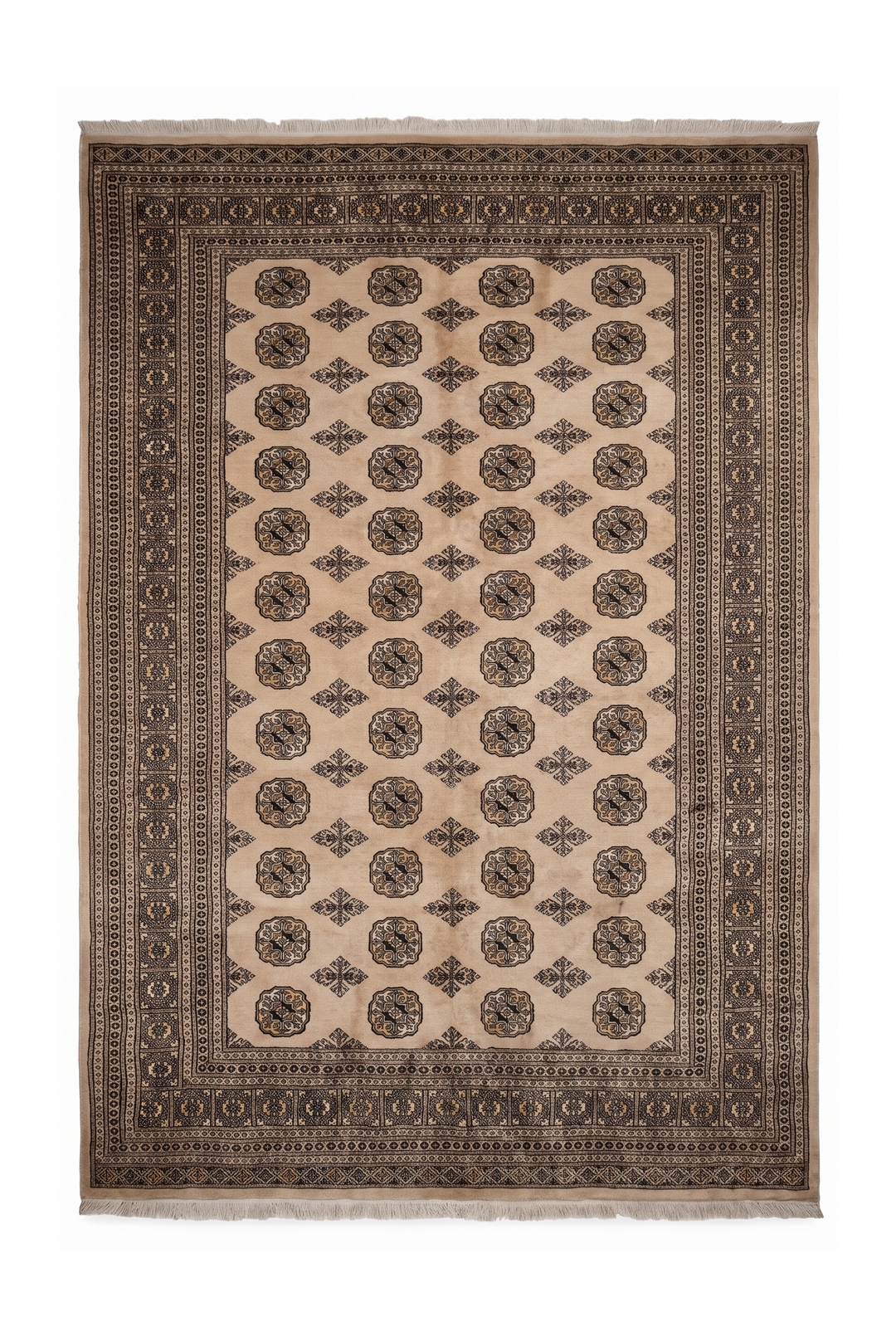 Sand and Espresso Gül and Tree Bokhara, Hand-Knotted Wool Rug (199×265cm)