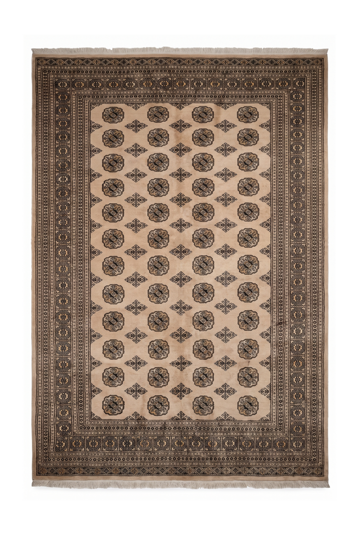 Sand and Espresso Gül and Tree Bokhara, Hand-Knotted Wool Rug (199×265cm)