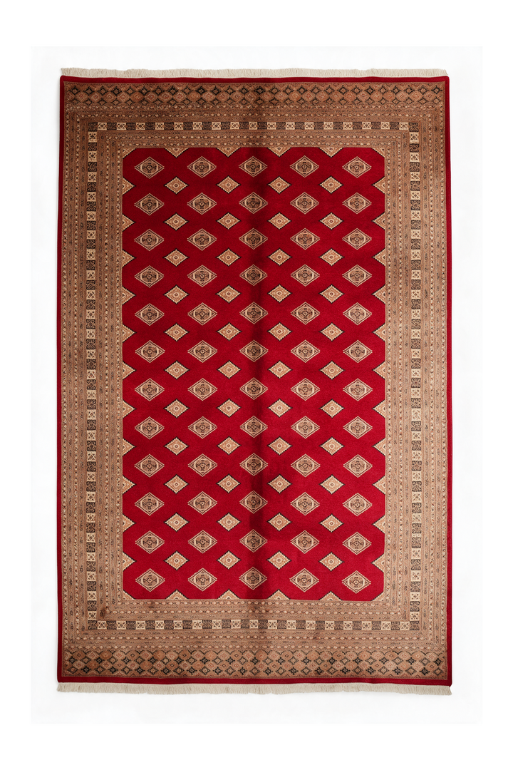 Madder Red and Camel Jaldar Rug, Hand-Knotted Wool and Silk