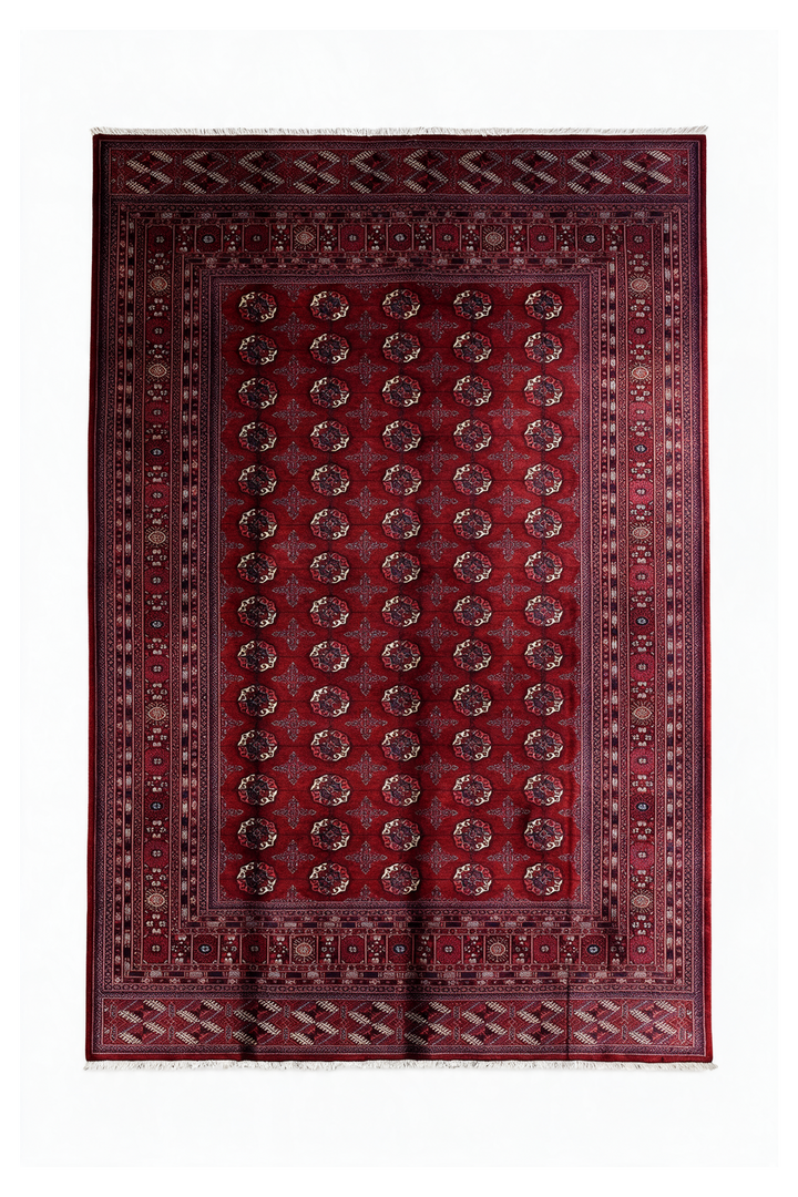 Wine Red Turkmen Gül Bokhara, Hand-Knotted Sherwan