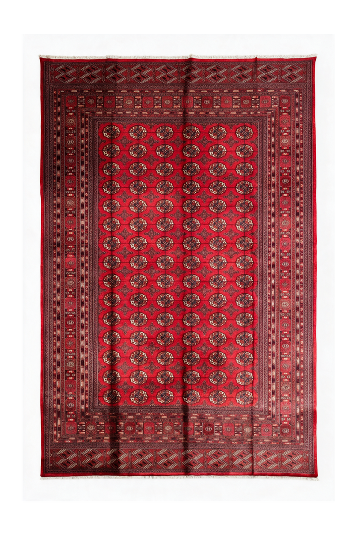 Cherry Red Turkmen Gül Bokhara, Hand-Knotted Sherwan