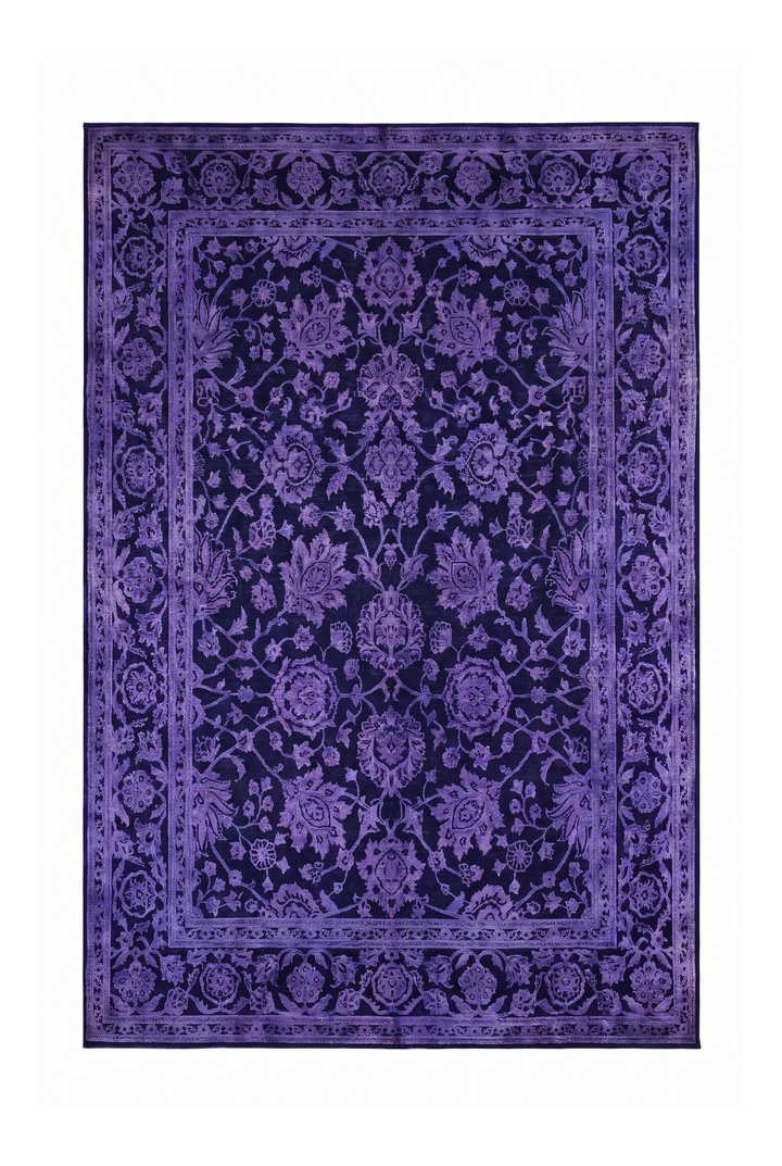 Violet Overdyed Floral Ghazni, Hand-Knotted Wool Rug