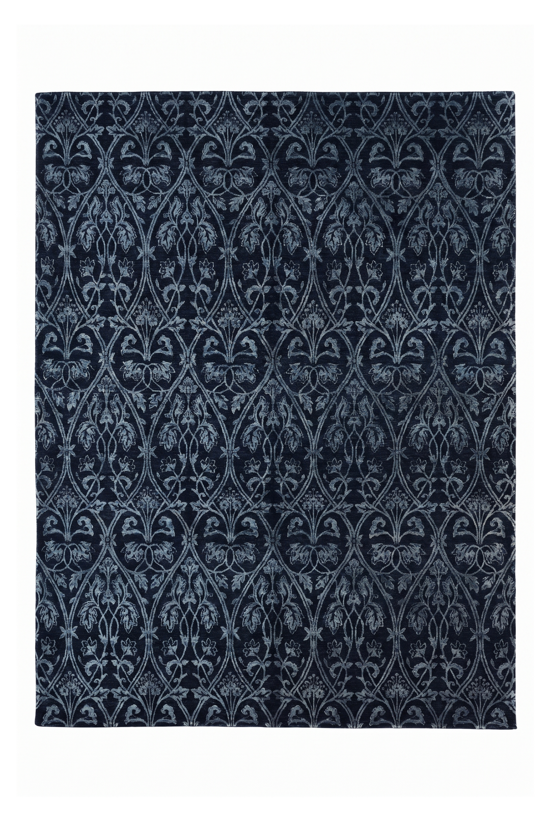 Indigo Trellis Ghazni, Hand-Knotted Wool and Silk Rug
