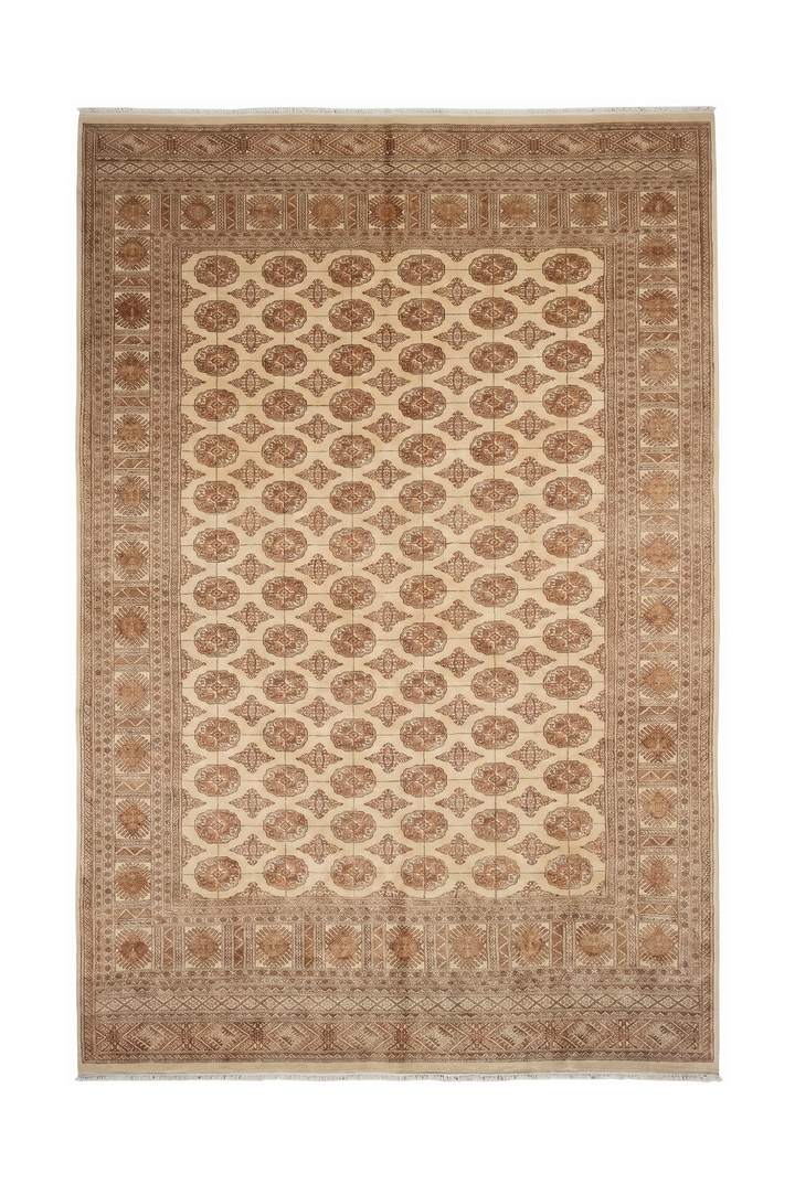 Antique Cream Turkmen Gül Bokhara, Hand-Knotted Wool Rug