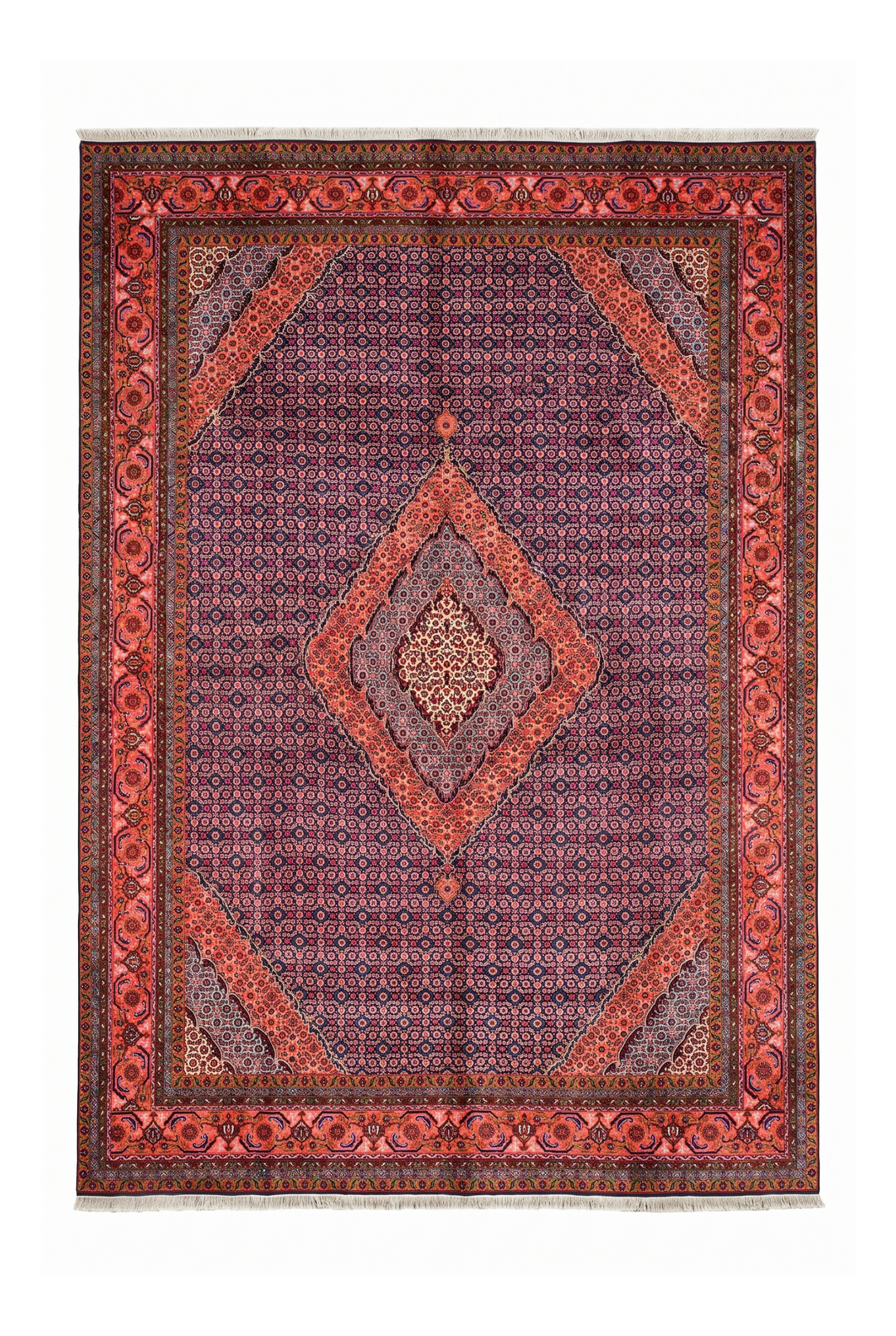 Rose and Indigo Herati Medallion, Hand-Knotted Wool Rug
