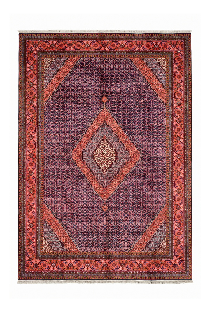 Rose and Indigo Herati Medallion, Hand-Knotted Wool Rug
