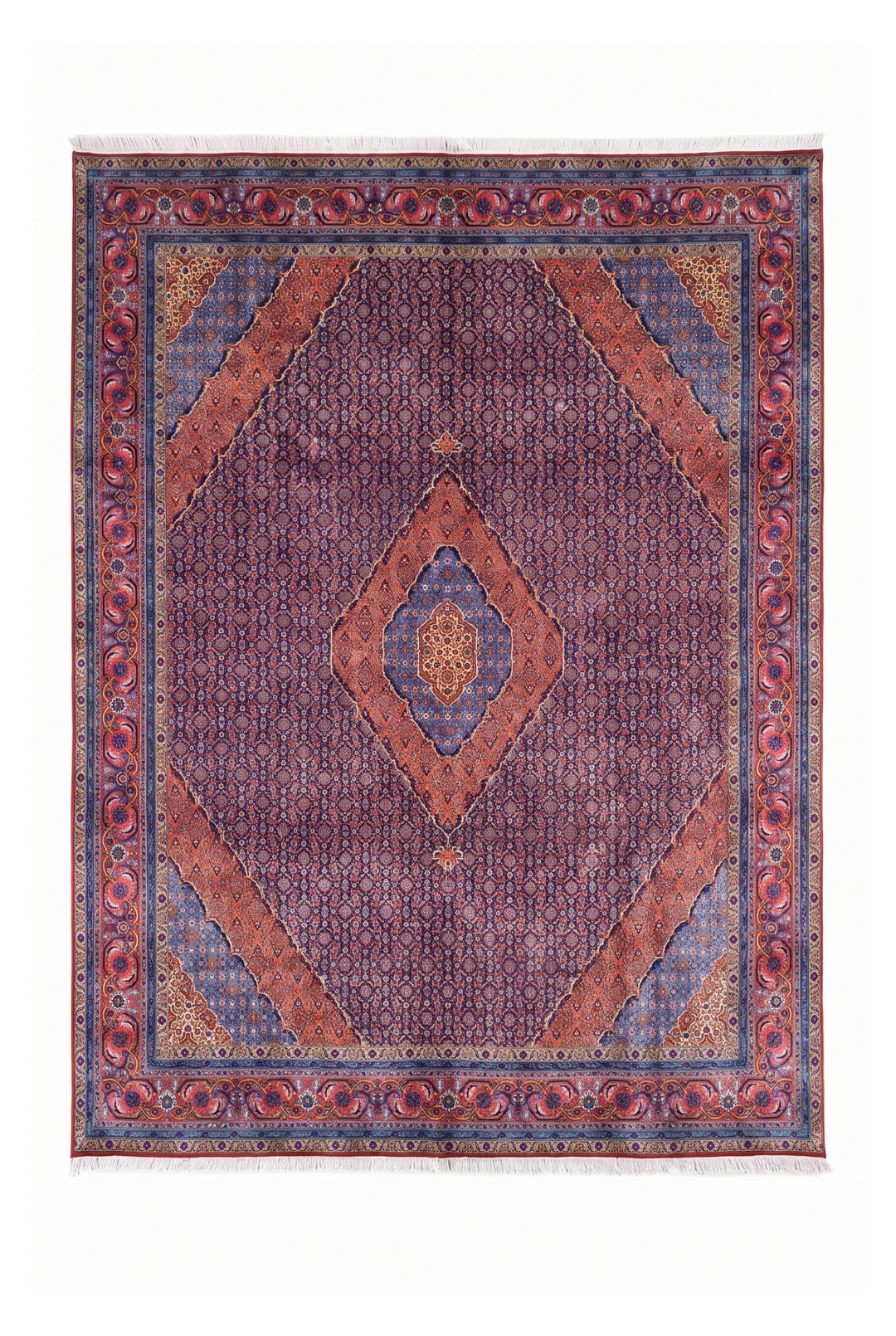 Mauve and Salmon Herati Medallion, Hand-Knotted Wool Rug