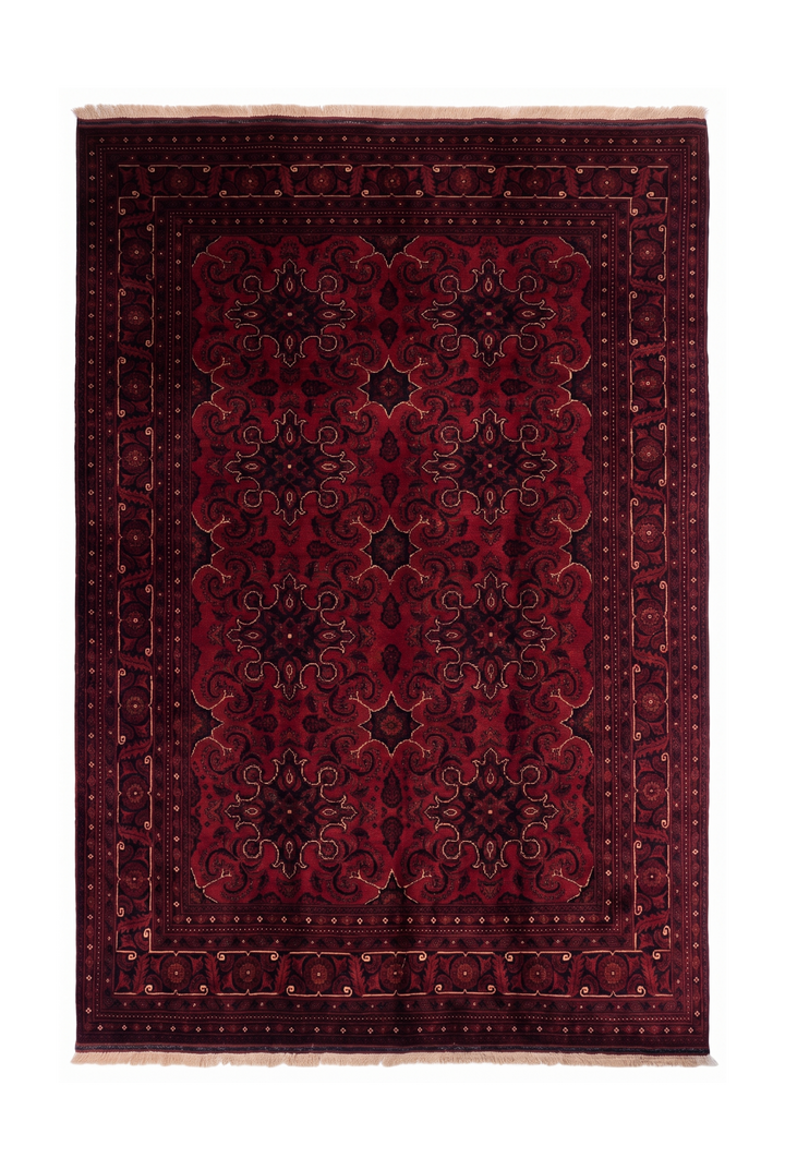 Deep Red Cartouche Khal Mohammadi Rug, Hand-Knotted Wool