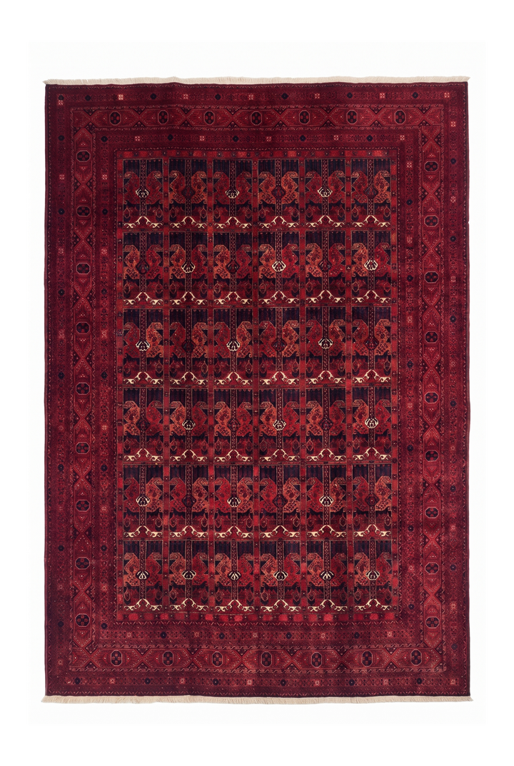 Wine Red Panel Khal Mohammadi Rug, Hand-Knotted Wool