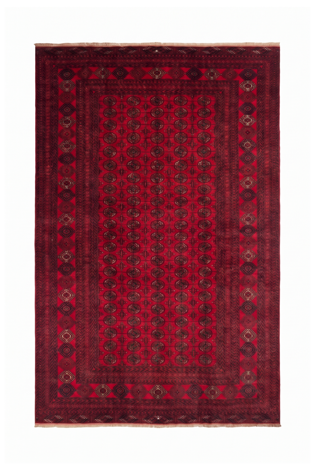 Bright Red Turkmen Gül Rug, Hand-Knotted Wool