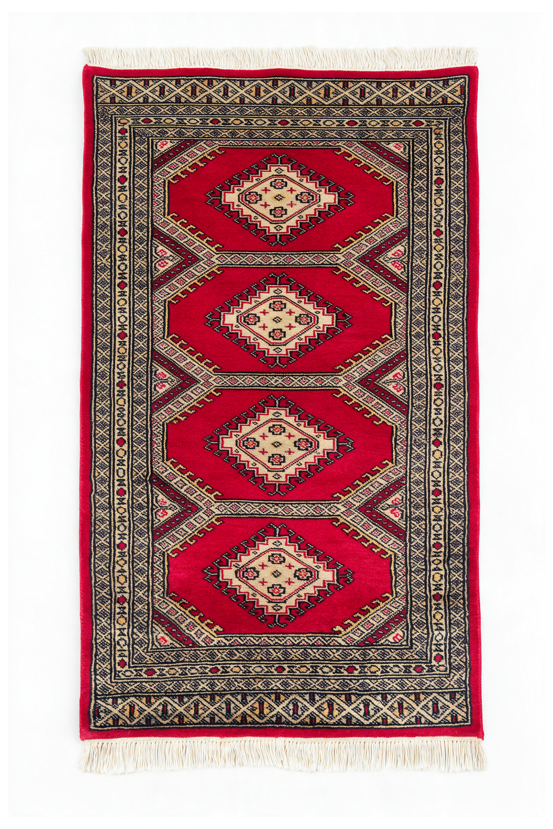 Ruby Red and Ivory Diamond Gül Jaldar Rug, Hand-Knotted Wool