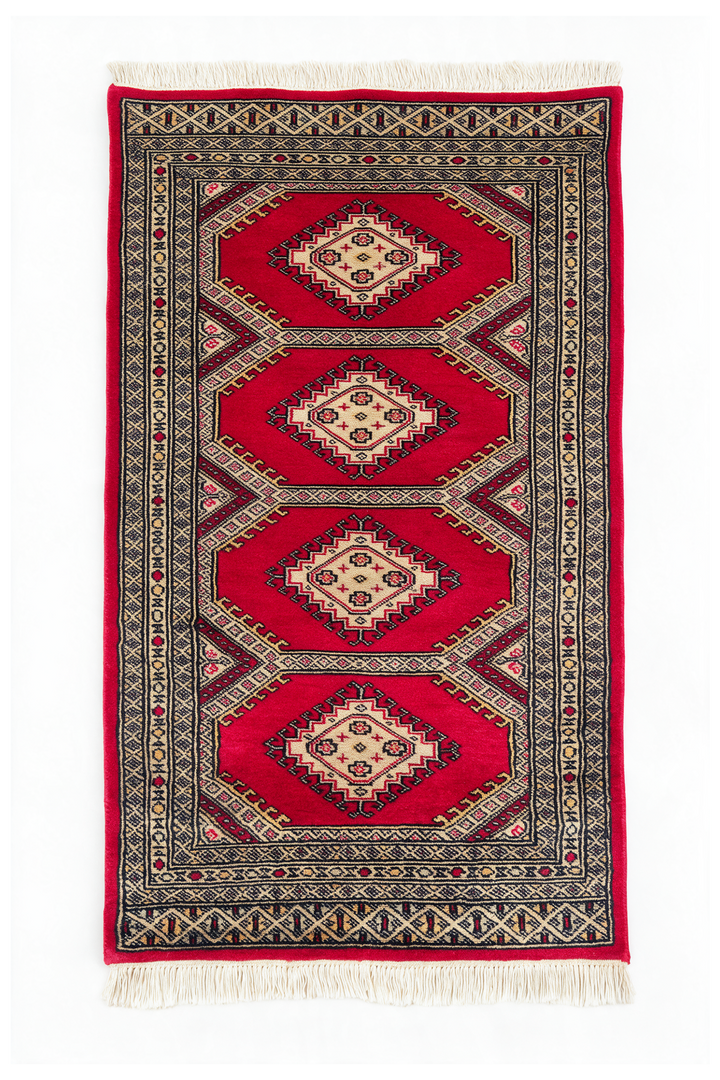 Ruby Red and Ivory Diamond Gül Jaldar Rug, Hand-Knotted Wool