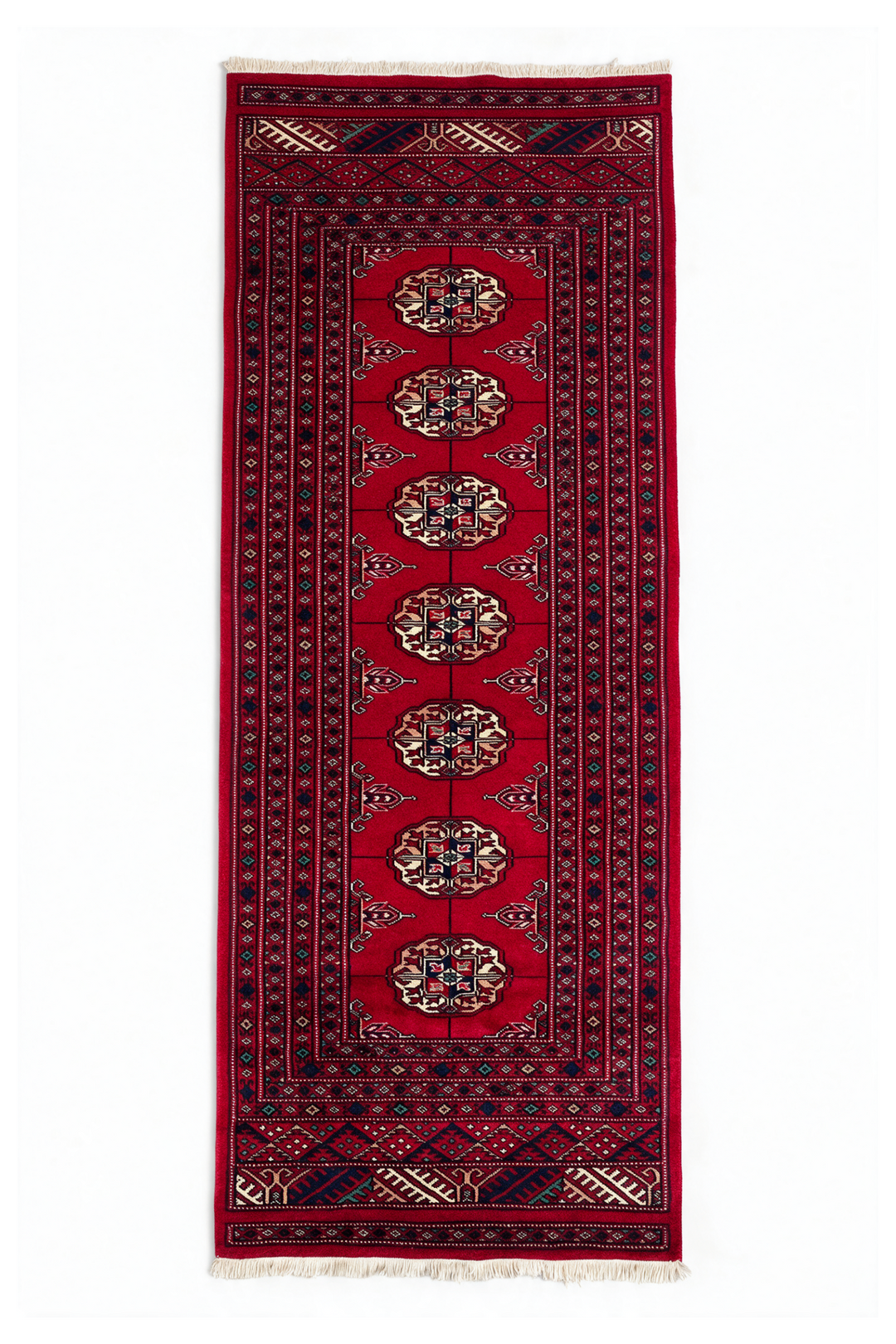 Crimson Single Column Gül Bokhara, Hand-Knotted Wool Rug