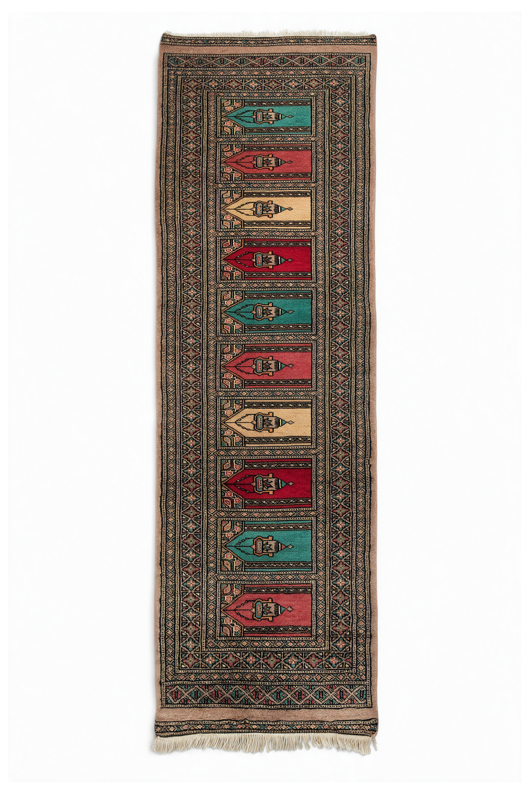 Camel Saf Multi-Niche Prayer Rug, Hand-Knotted Wool