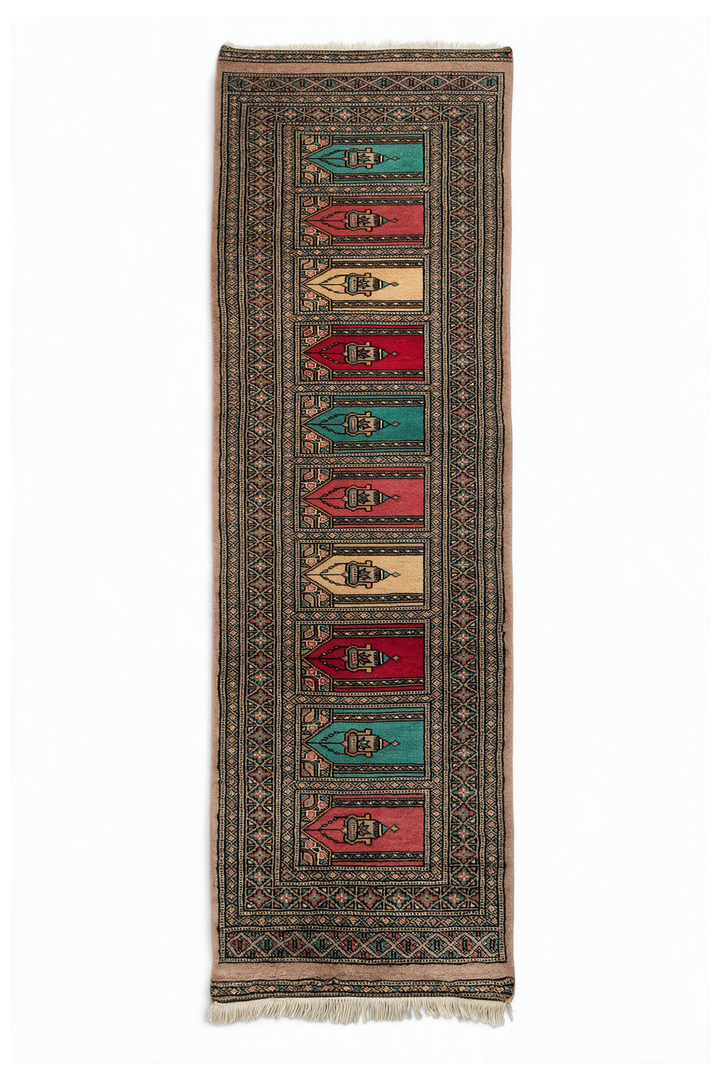 Camel Saf Multi-Niche Prayer Rug, Hand-Knotted Wool