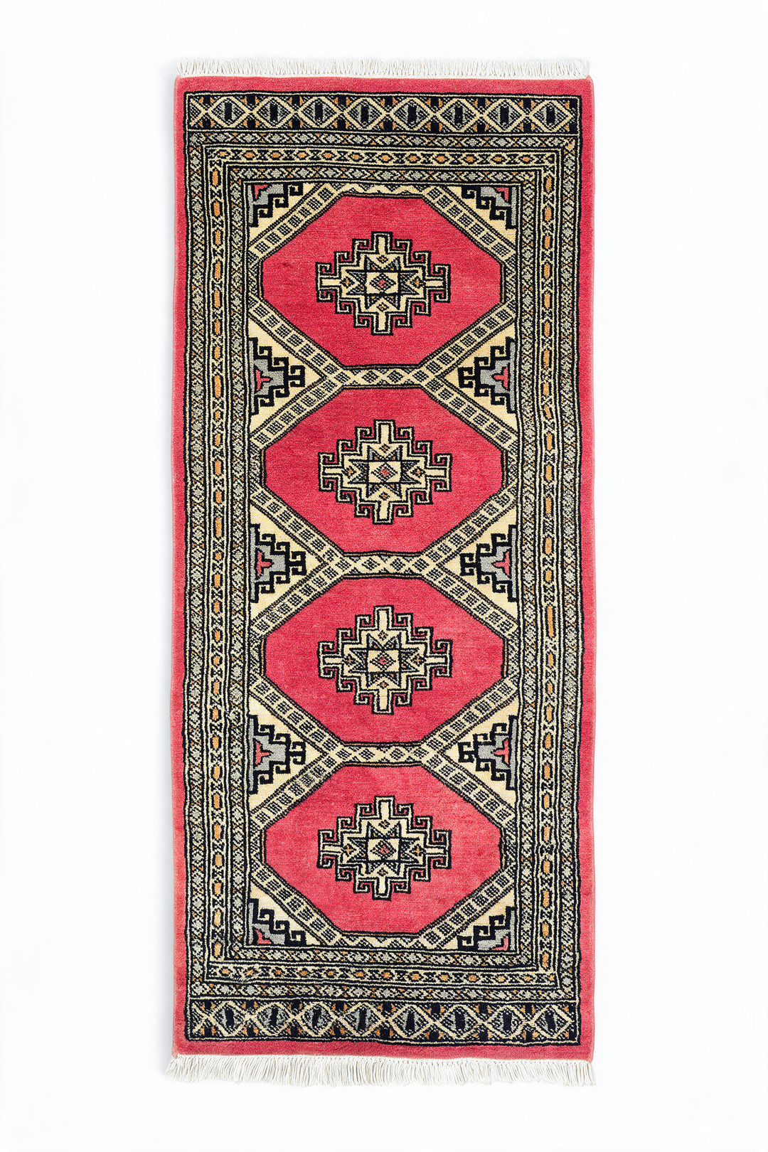 Coral and Ivory Diamond Gül Jaldar Rug, Hand-Knotted Wool