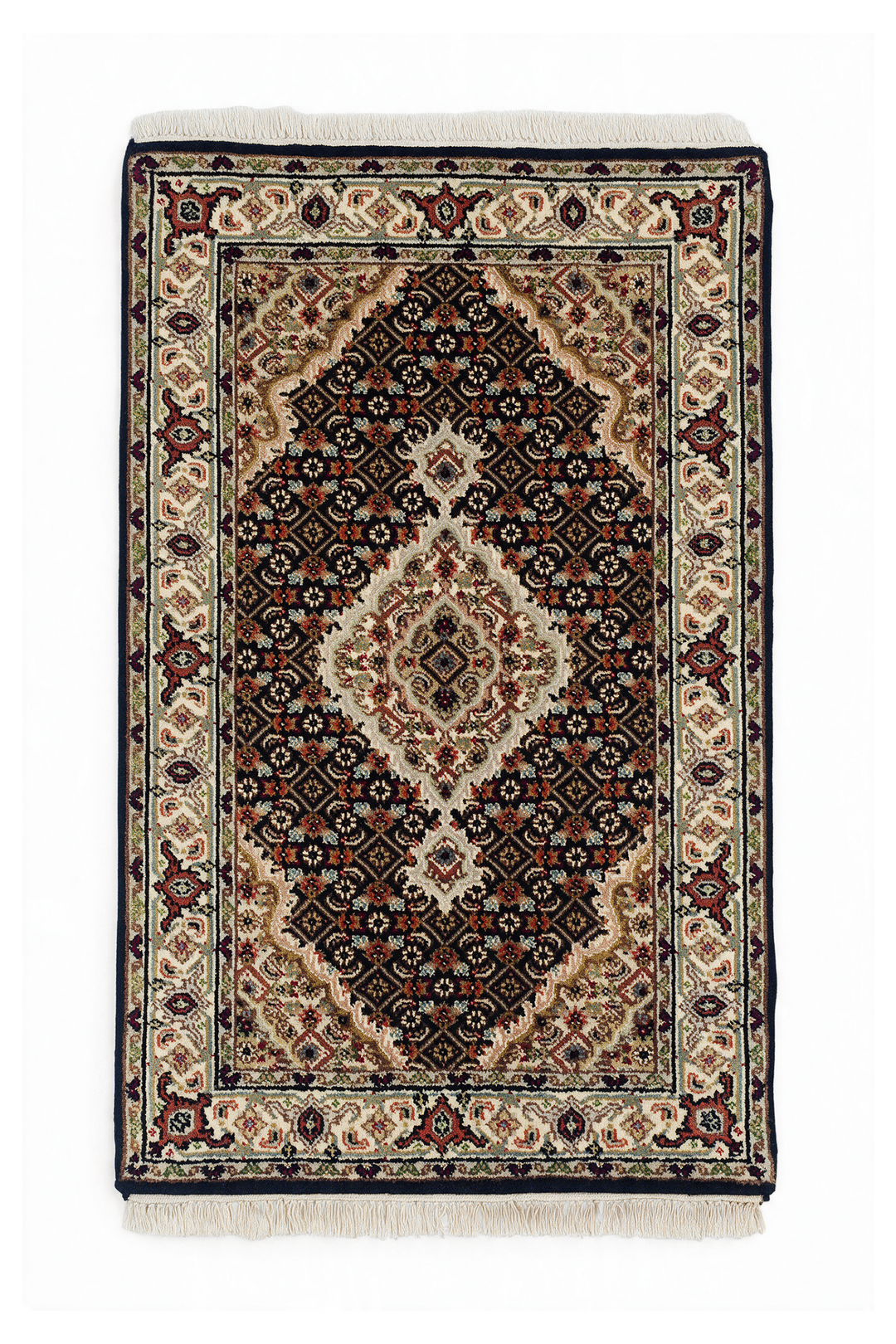 Espresso and Ivory Mahi Medallion Tabriz, Hand-Knotted Wool Rug
