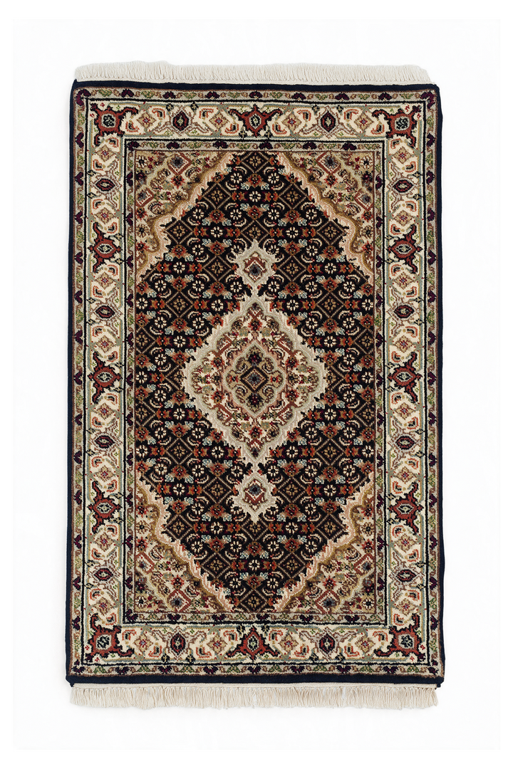Espresso and Ivory Mahi Medallion Tabriz, Hand-Knotted Wool Rug