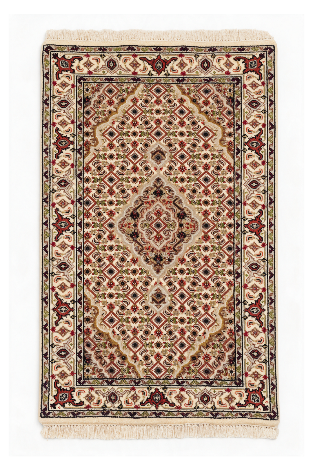 Ivory and Chestnut Mahi Medallion Tabriz, Hand-Knotted Wool Rug