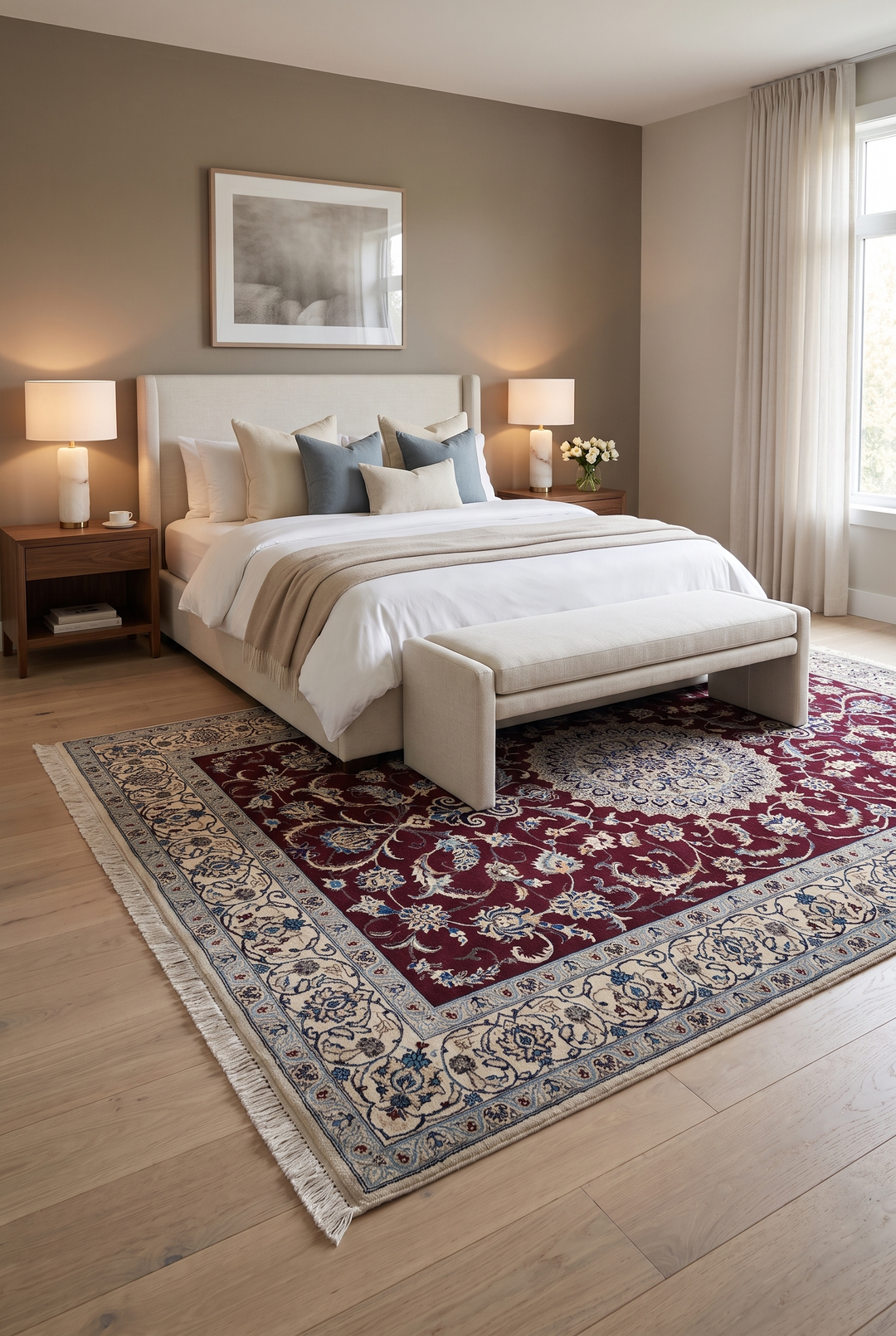 Wine Red Medallion Nain, Hand-Knotted Wool Rug