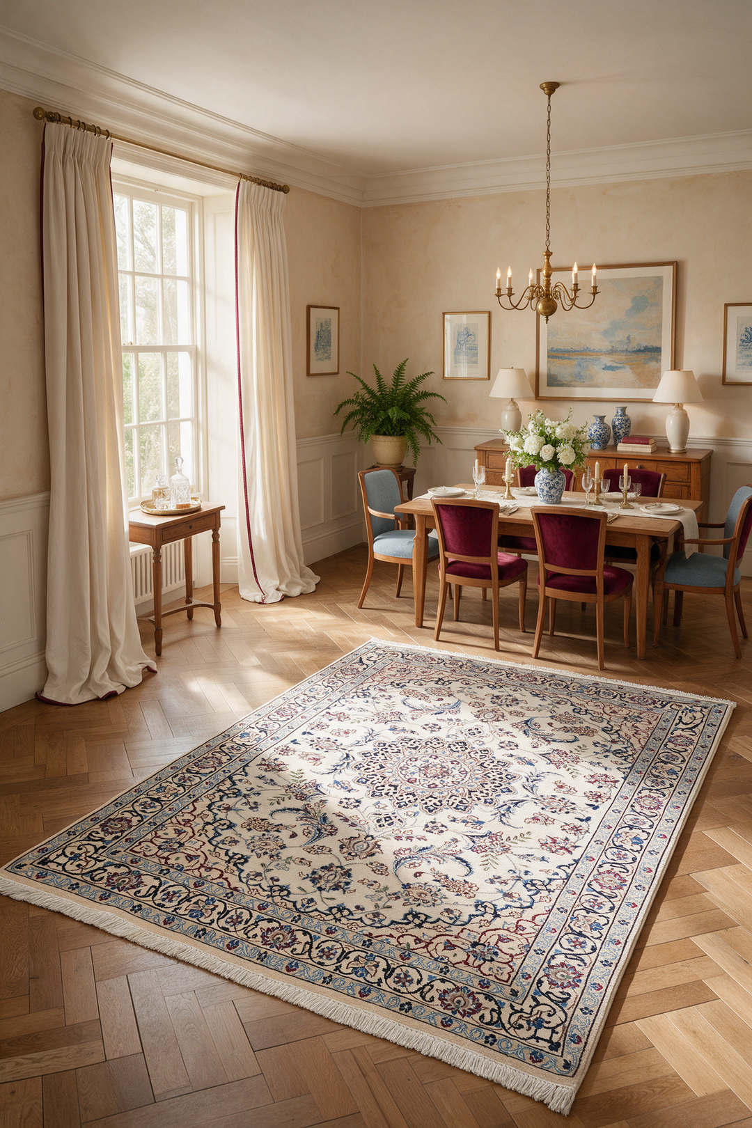 Ivory Medallion Nain, Hand-Knotted Wool Rug