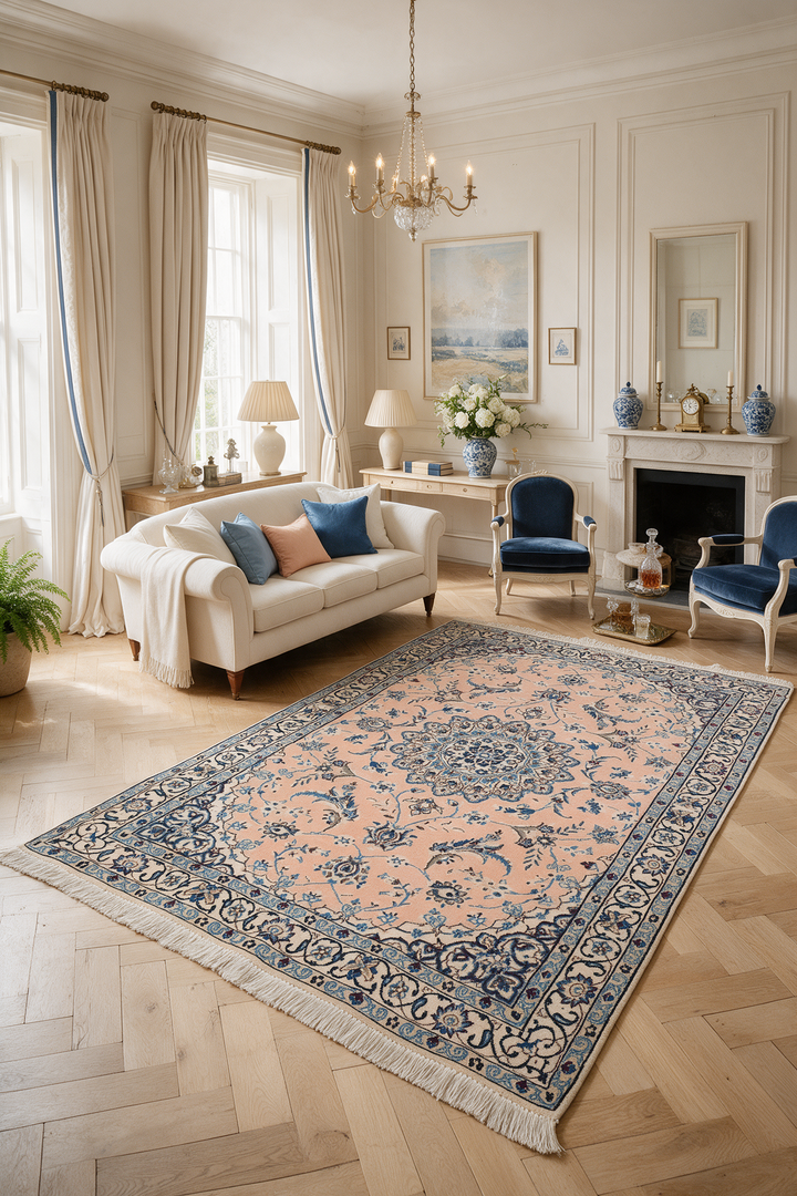Peach Medallion Nain, Hand-Knotted Wool Rug