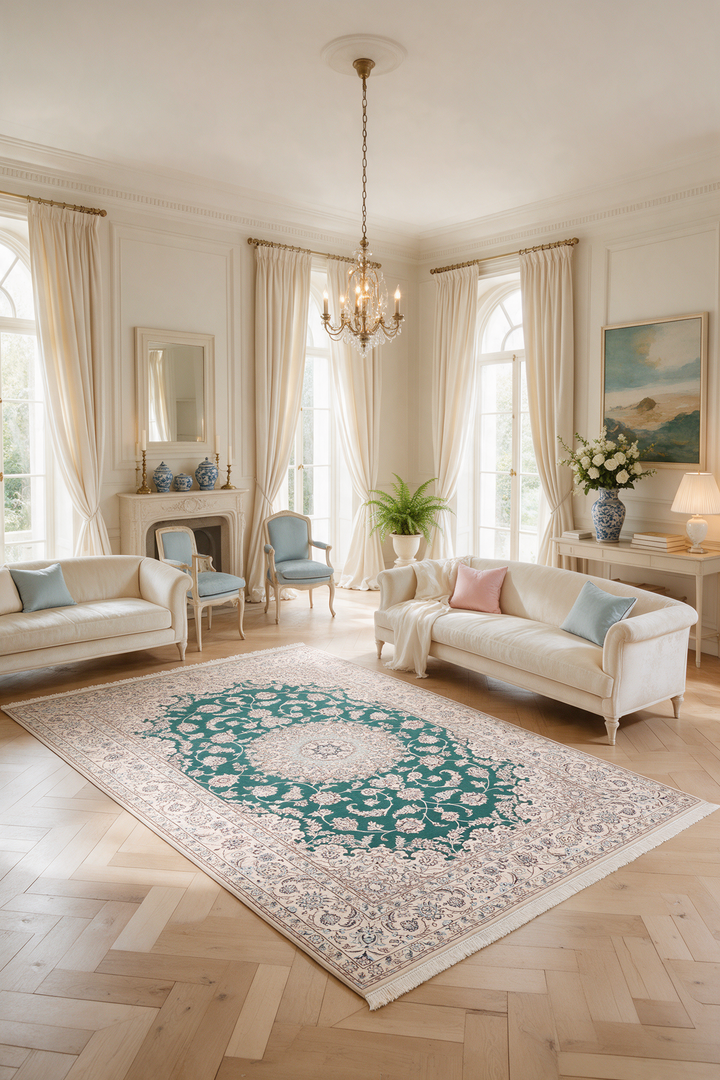 Teal Medallion Nain, Hand-Knotted Wool Rug