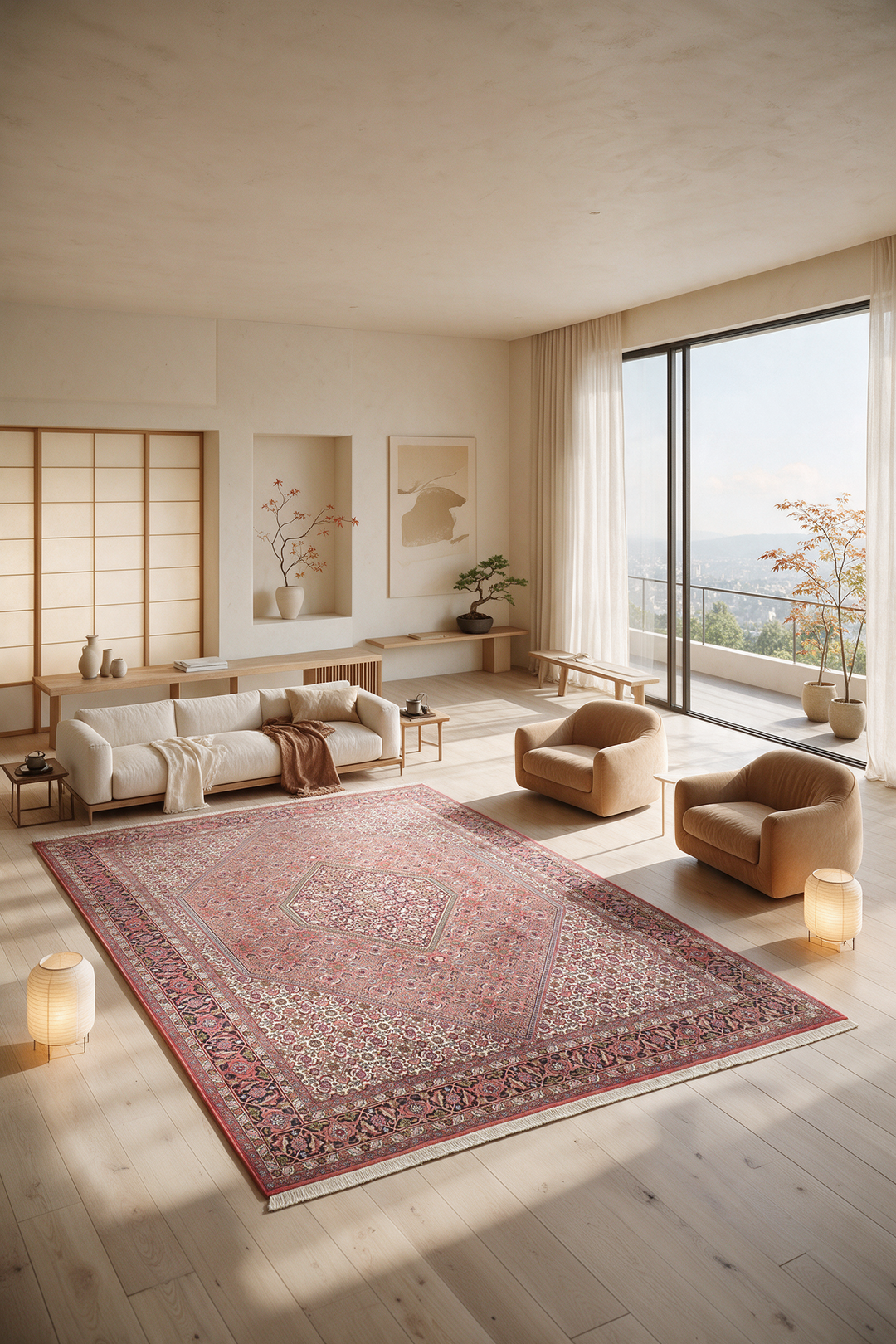 Rose Herati Medallion Bijar, Hand-Knotted Wool Rug