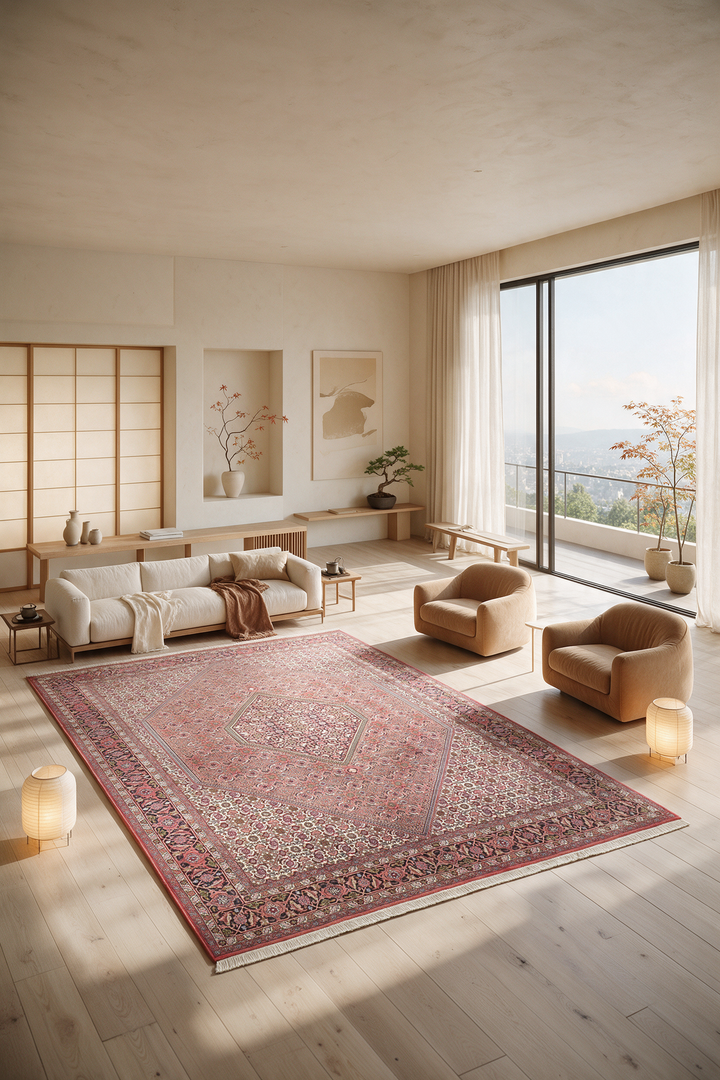 Rose Herati Medallion Bijar, Hand-Knotted Wool Rug
