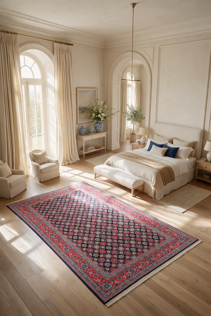 Navy Mahi Sabzevar, Hand-Knotted Wool Rug