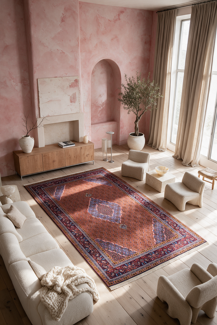 Terracotta Mahi Medallion Ardabil, Hand-Knotted Wool Rug