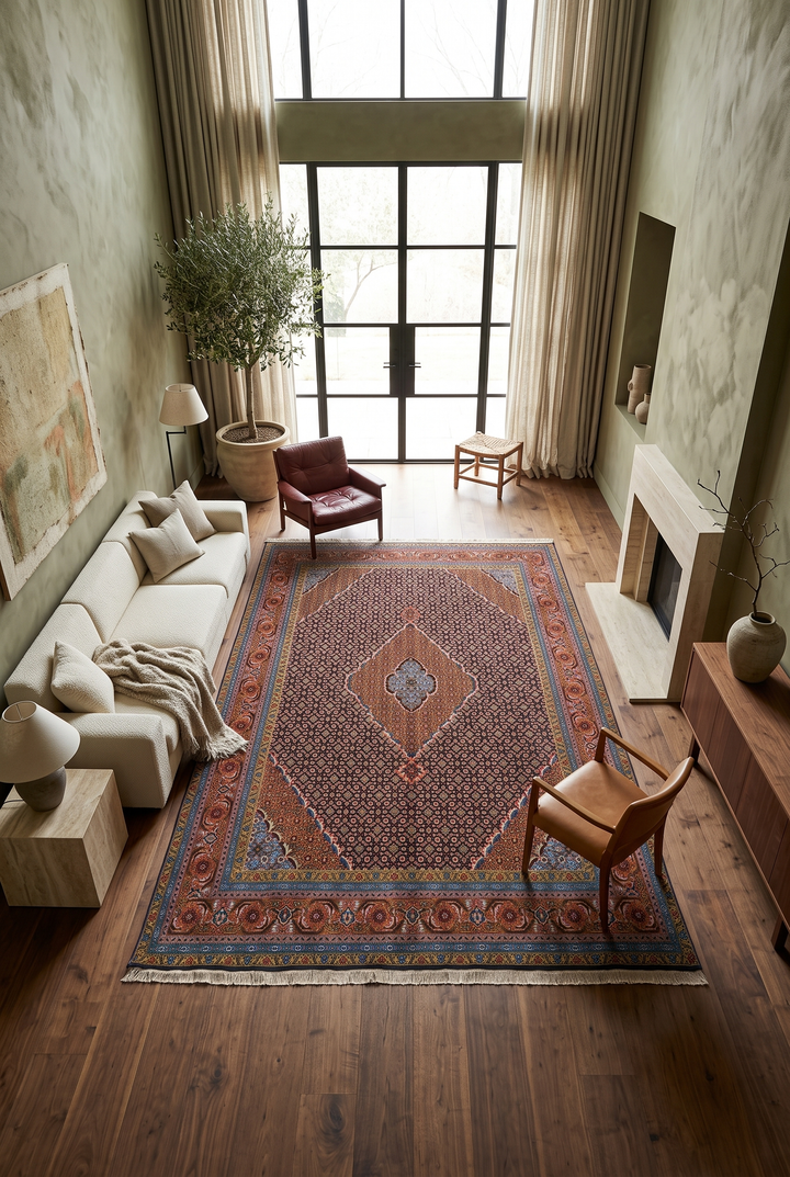 Navy Mahi Medallion Ardabil, Hand-Knotted Wool Rug