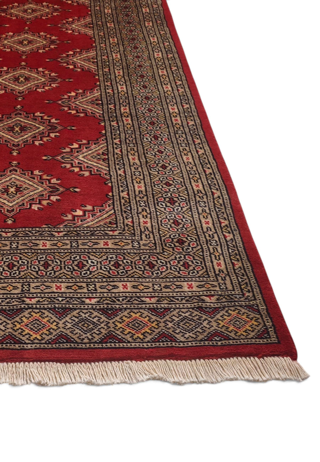 Brick Red and Camel Jaldar Star Gül, Hand-Knotted Wool Rug