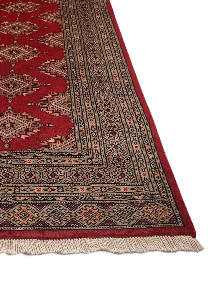 Brick Red and Camel Jaldar Star Gül, Hand-Knotted Wool Rug