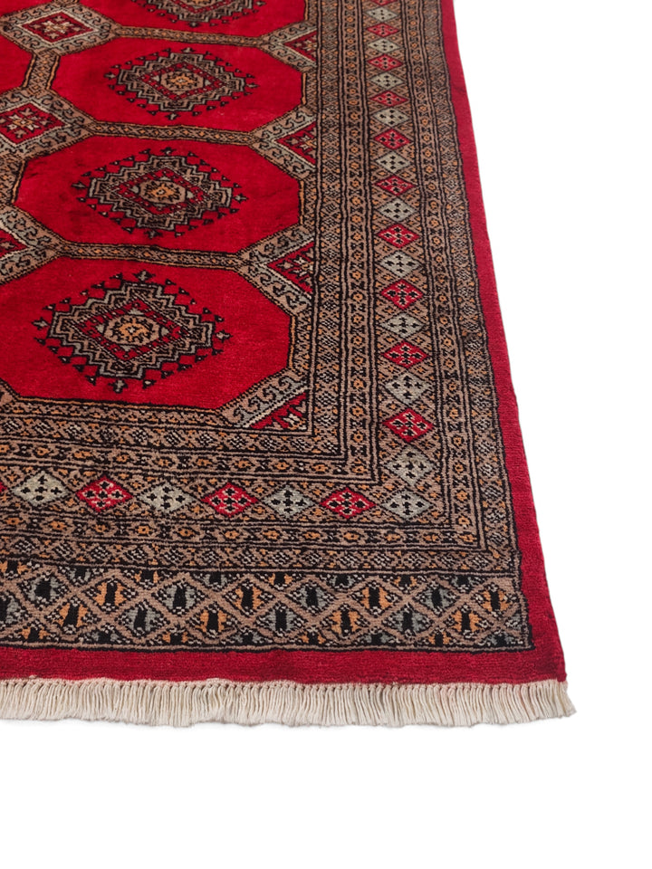Bright Red and Sand Jaldar Lattice Gül, Hand-Knotted Wool Rug