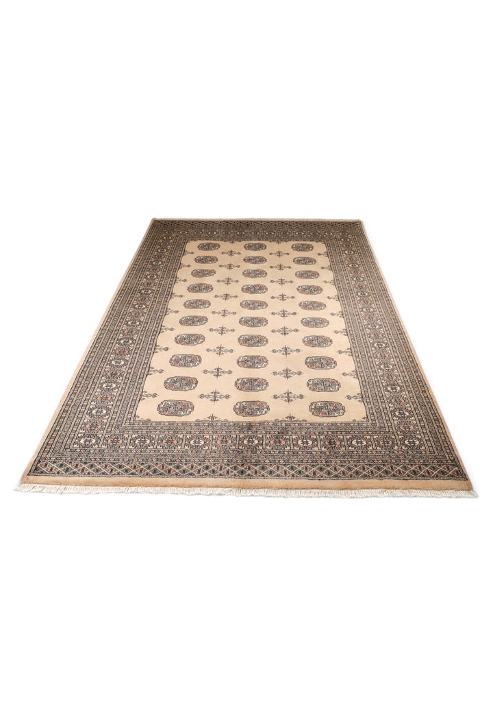 Camel and Mahogany Turkmen Gül Bokhara, Hand-Knotted Wool Rug