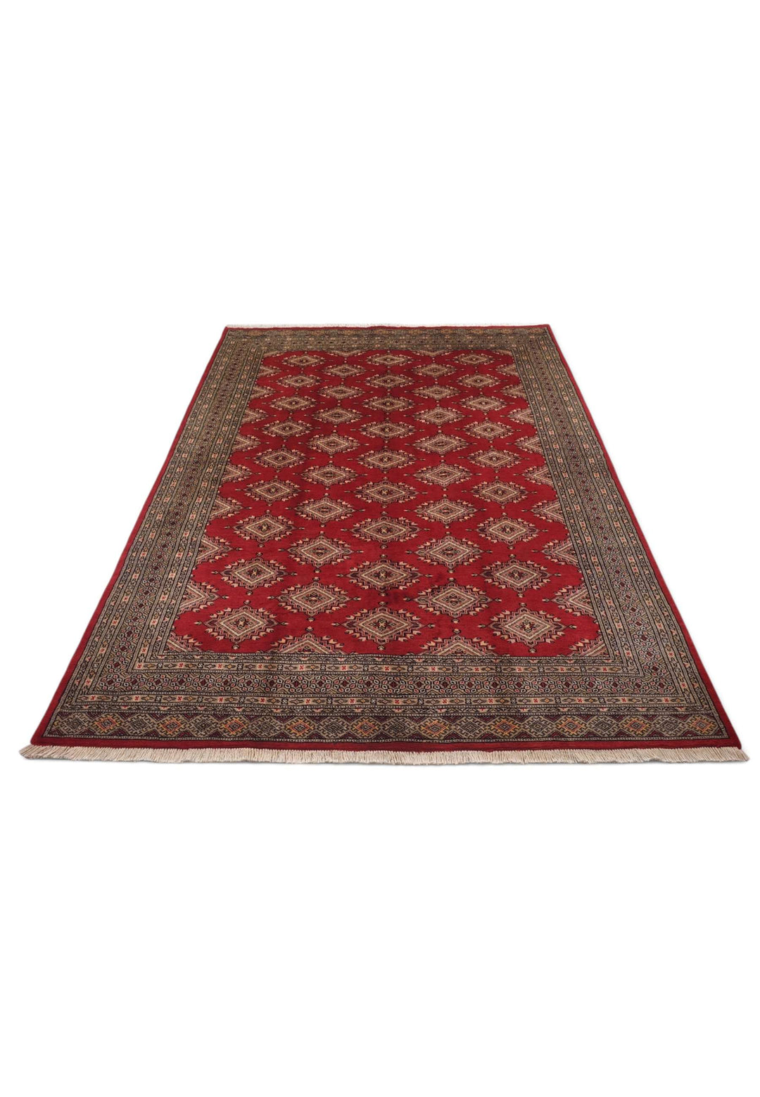 Brick Red and Camel Jaldar Star Gül, Hand-Knotted Wool Rug