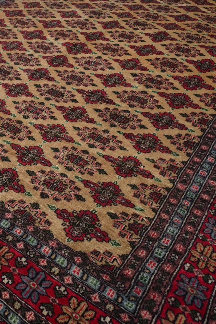 Camel and Wine Jaldar Diamond Lattice, Hand-Knotted Wool Rug
