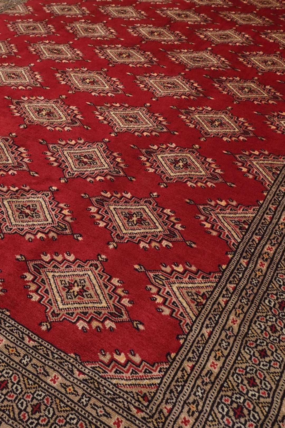 Brick Red and Camel Jaldar Star Gül, Hand-Knotted Wool Rug