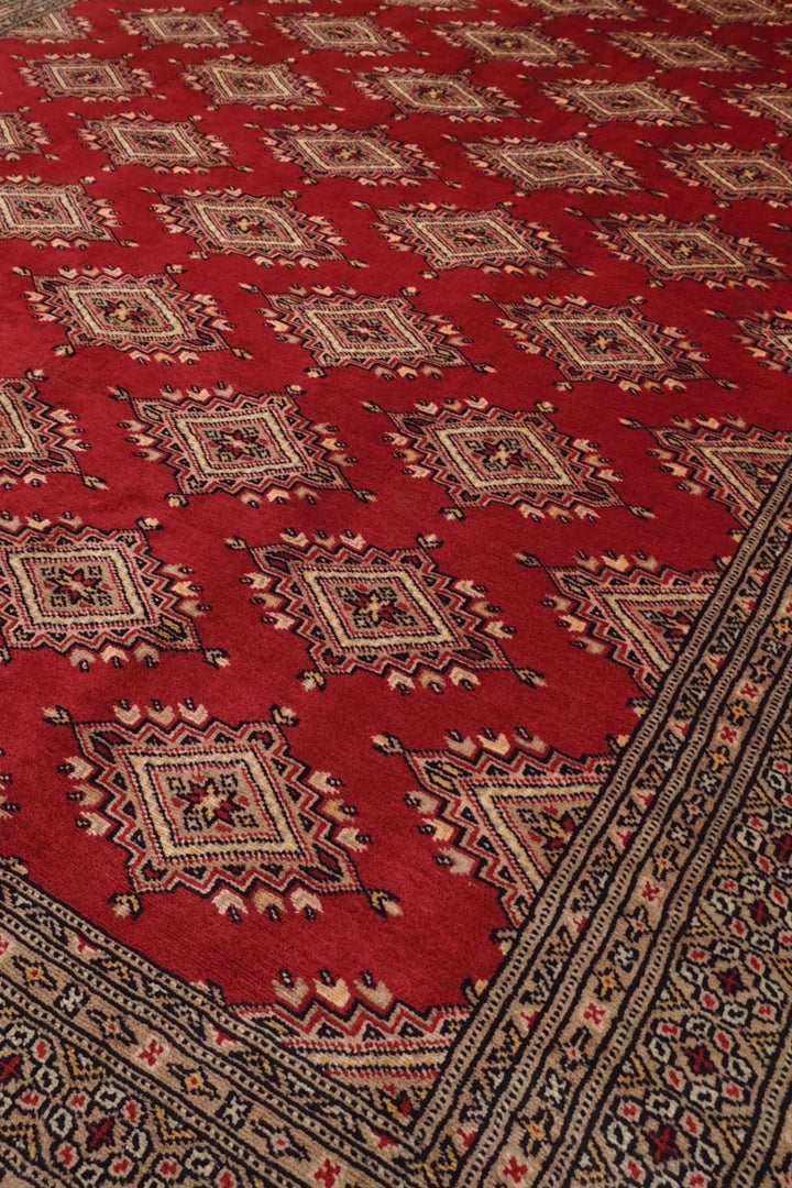 Brick Red and Camel Jaldar Star Gül, Hand-Knotted Wool Rug