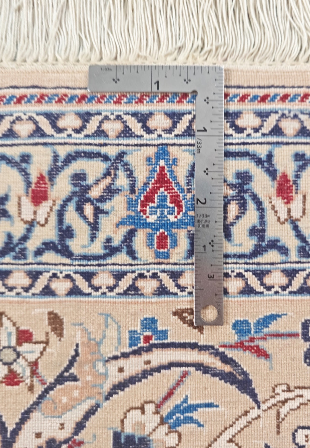 Red and Cream Medallion Nain Shesh La, Hand-Knotted Wool Rug