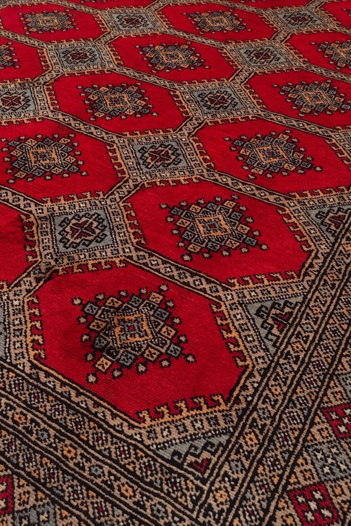 Ruby Red and Sand Jaldar Octagon Gül, Hand-Knotted Wool Rug