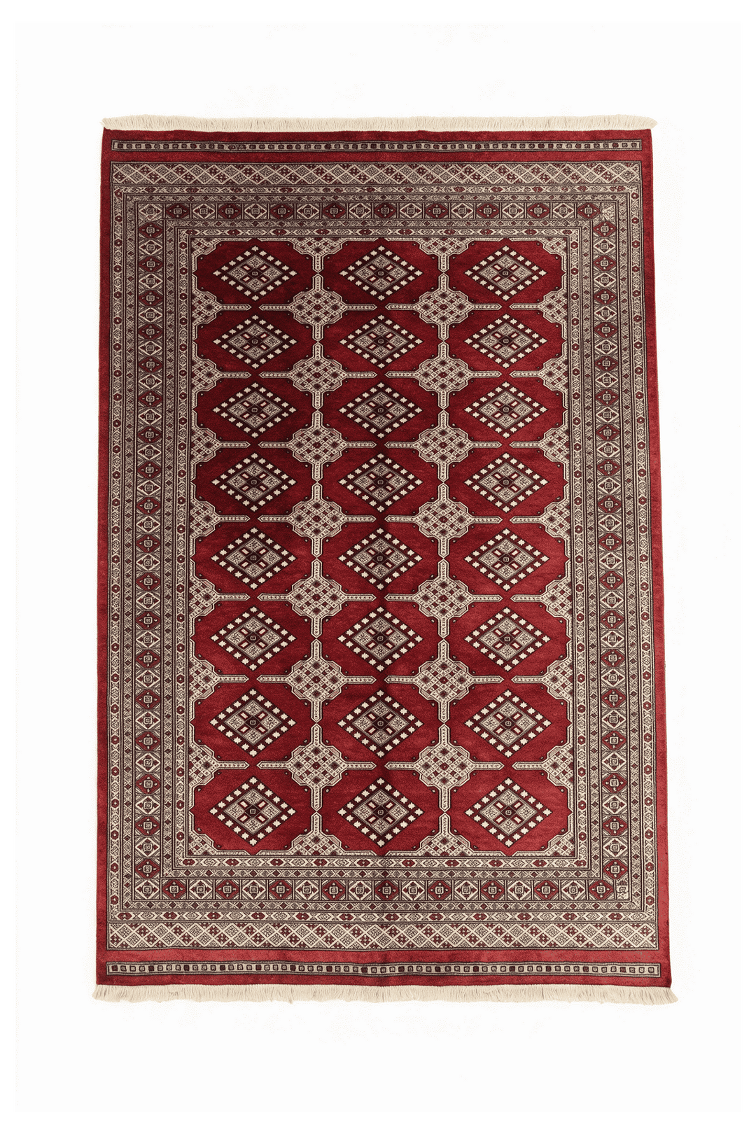 ブリックレッドのパキスタン絨毯 ブハラ（ギュル柄） 156×239cm・約2畳の手織りウールラグ