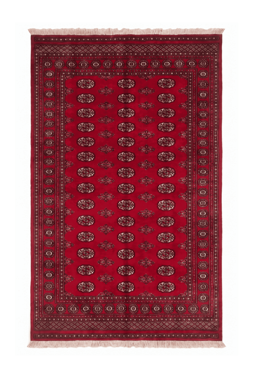 クリムゾンのパキスタン絨毯 ブハラ（ギュル柄） 156×254cm・約2畳の手織りウールラグ