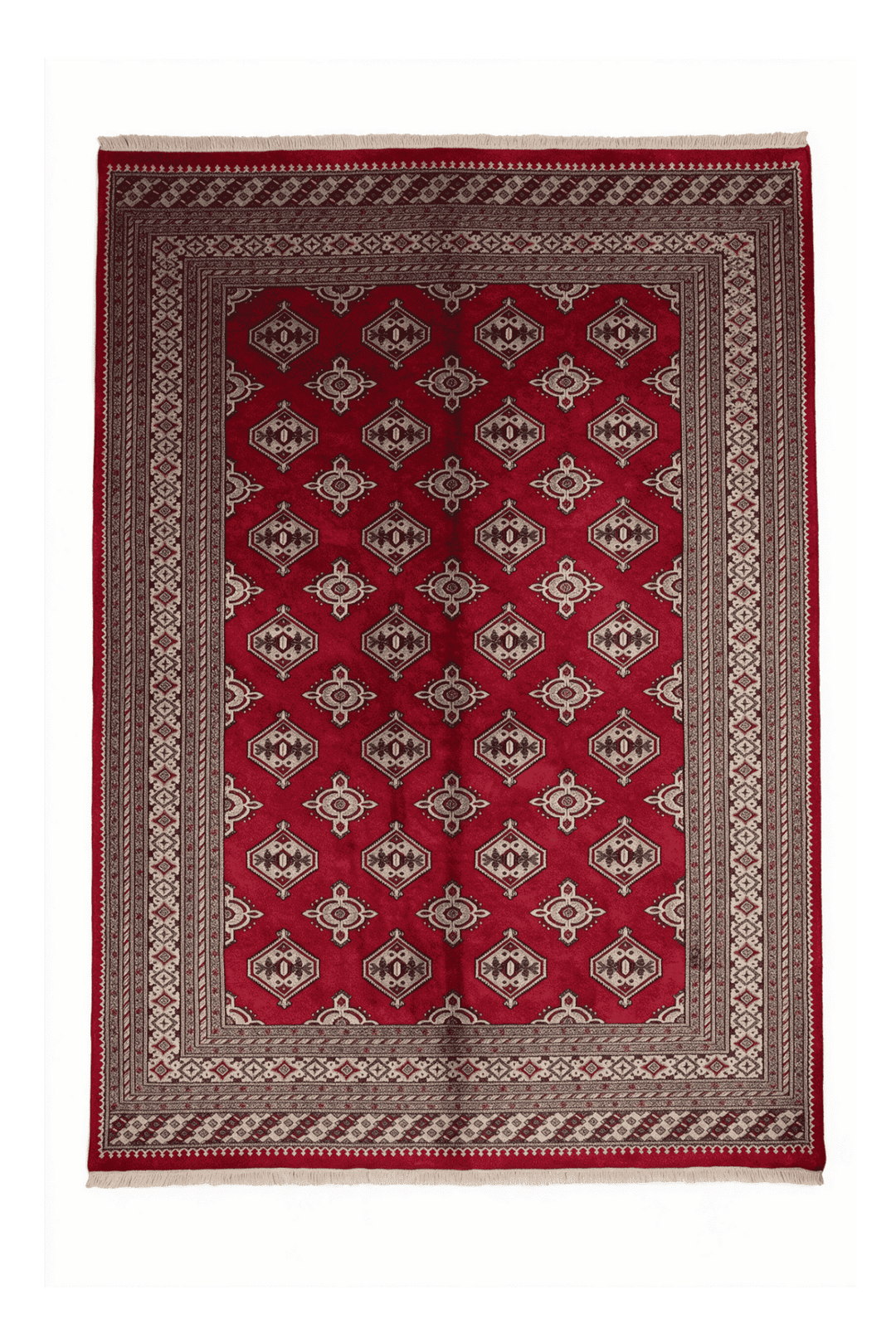 クリムゾンのパキスタン絨毯 ブハラ（ギュル柄） 197×252cm・約3畳の手織りウールラグ